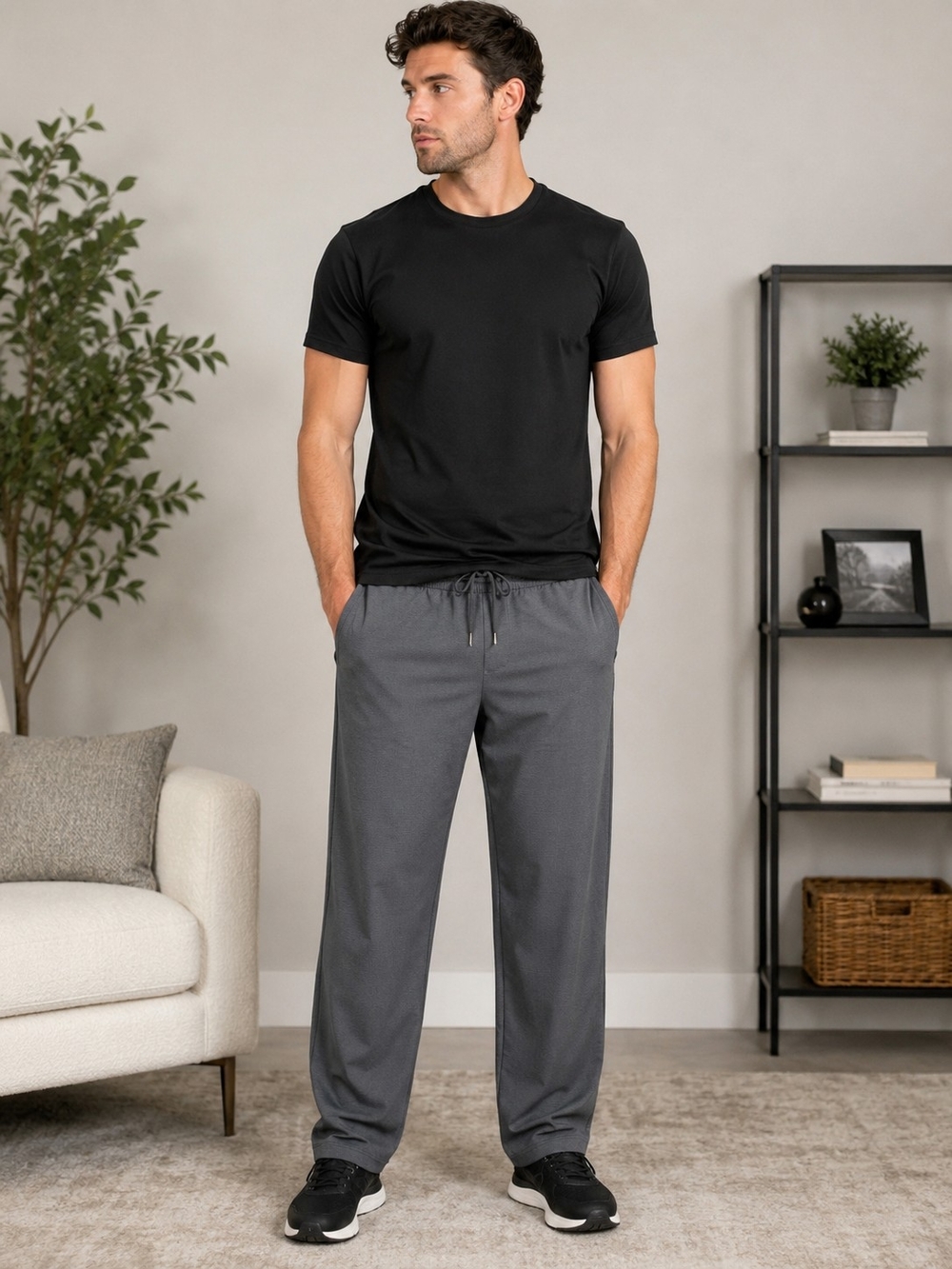 Coofandy Men's Drawstring Lounge Pants in Charcoal Gray Large